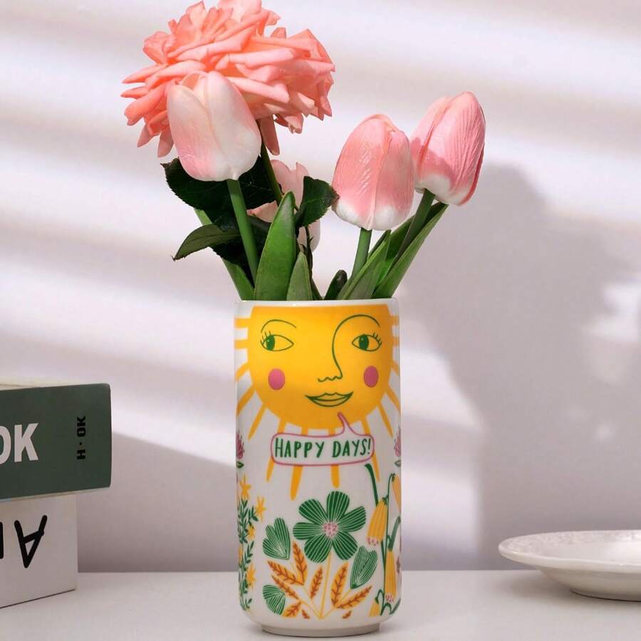 MOUGIGI Cute Medium Ceramic Flower Vase - Colorful Boho Decor With Unique Abstract Round Design For Weddings, Mother's Day, And Friends - Ideal For Displaying Flowers Or Pens - Boho Vase - View 1