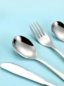 Customization 4pcs Set Personalized Stainless Steel Cutlery , Custom Engraved Name, 4 Pieces Silverware Including Knife, Fork, Dinner Spoon, Teaspoon - Ideal For General Dining & Special Occasions
