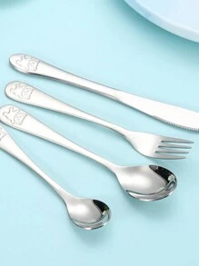 Customization 4pcs Set Personalized Stainless Steel Cutlery , Custom Engraved Name, 4 Pieces Silverware Including Knife, Fork, Dinner Spoon, Teaspoon - Ideal For General Dining & Special Occasions