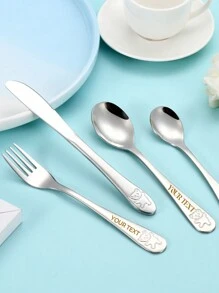 Customization 4pcs Set Personalized Stainless Steel Cutlery , Custom Engraved Name, 4 Pieces Silverware Including Knife, Fork, Dinner Spoon, Teaspoon - Ideal For General Dining & Special Occasions