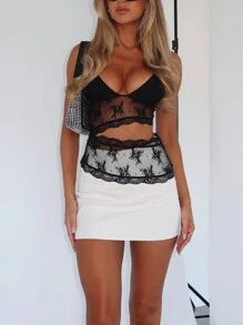 Women Y2k Lace Floral Camisoles V Neck Sleeveless Spaghetti Strap Backless Sheer Crop Tank Tops Summer Sexy Slim Fit Vests Cami Tops Streetwear Clubwear Going Out Tops Aesthetic Clothes - 黑色 - 查看 3