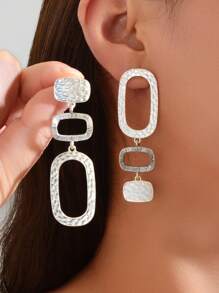 1 par de pendientes de gota asimétricos de metal plateado con diseño geométrico de moda para mujeres, joyería para fiestas y uso diario - Plateado - Ver 2
