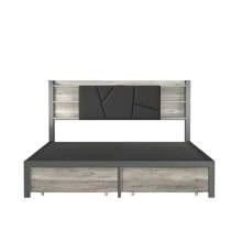 Rosahqnda Upholstered Bed, Double Bed Platform Bed Frame With Headboard, Storage Box With 2 Drawers, Queen Size Metal Bed Frame, Metal Frame, Without Mattress - Xám - Xem 6