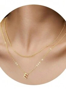 Stainless Steel Double Choker Necklace With English Letters Pendant 18k Gold Plated - Gold - View 6