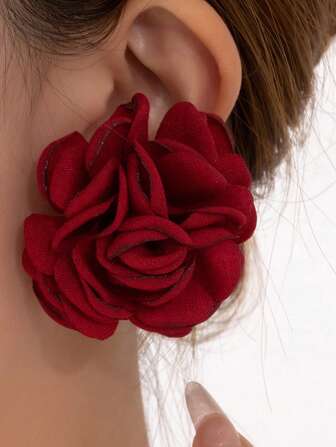 1 Pair Fashionable, Elegant, Romantic Rose Flower Flocked Stud Earrings, Women's Valentine's Day Gift