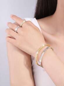 4 Pcs Of Light Luxury Design Advanced Simple Stainless Steel Single Row Drill Bracelet Ring Suitable For Holiday Gifts Friends