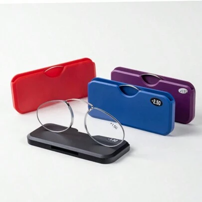 鼻夹式老花镜，无镜腿，透明镜片，便携卡片大小，阅读必备，可连接手机，男女通用