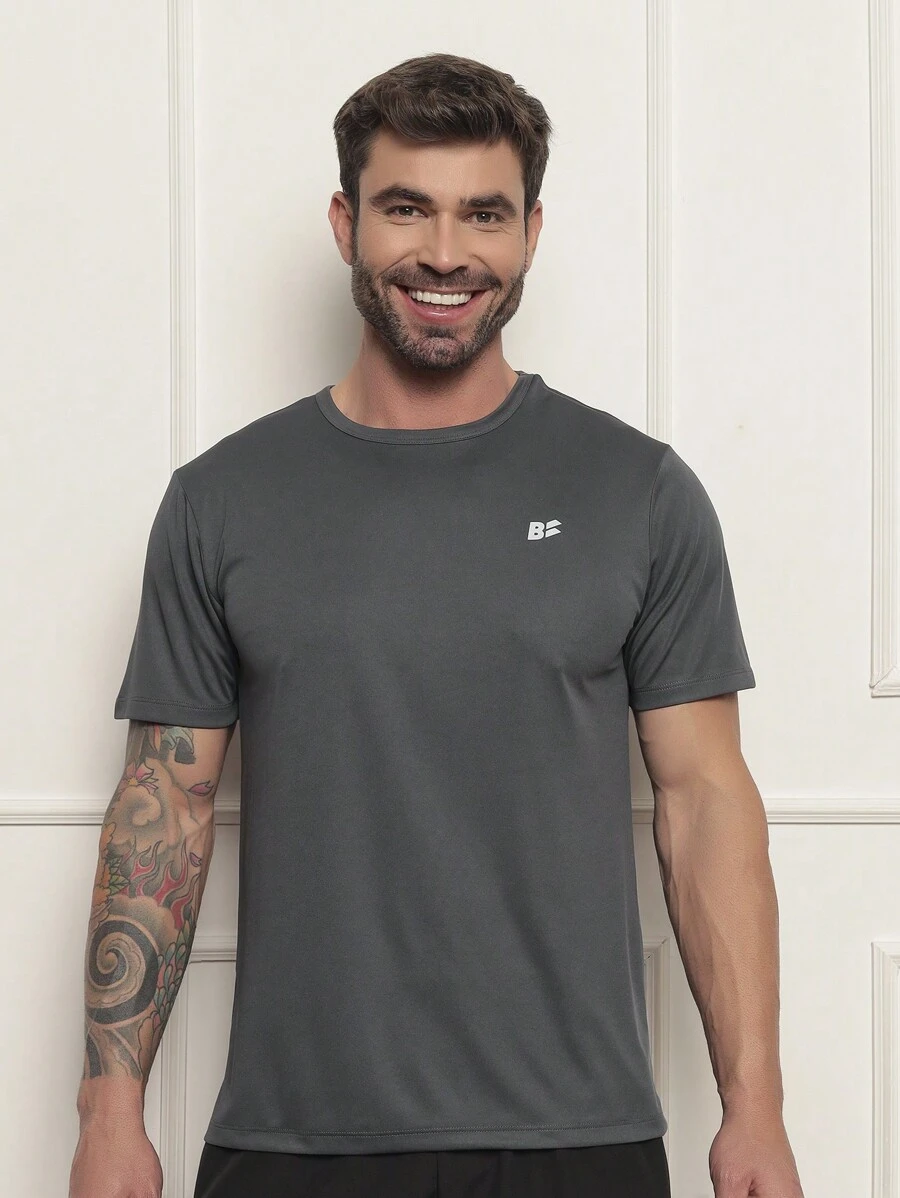 Dry Fit Basic Gym Short Sleeve T-Shirt Walking Crossfit Work Training Sport Football Running - 淺灰色 - 查看 1