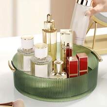 1pc Cosmetic Storage Tray, Transparent 360° Rotating Storage Box With Handle, Desktop Finishing Organizer, Suitable For Storing Perfume Lipstick Necklace Jewelry, Storage Container Box