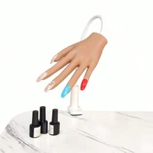 1 Peça Mão de Prática + 50 Unhas Postiças para Unhas Acrílicas, Mão de Prática em Silicone para Unhas, Dicas de Unhas Nunca Caem, Manequim de Mão Falsa para Prática de Unhas, Mão de Manequim de Prática Flexível com 100 Peças de Dicas de Unhas