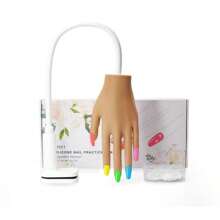 1 Peça Mão de Prática + 50 Unhas Postiças para Unhas Acrílicas, Mão de Prática em Silicone para Unhas, Dicas de Unhas Nunca Caem, Manequim de Mão Falsa para Prática de Unhas, Mão de Manequim de Prática Flexível com 100 Peças de Dicas de Unhas