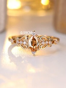 قطعة واحدة من الخواتم الاصطناعية الفاخرة باللون الأصفر الذهبي على شكل بيضاوي بلون الشمبانيا ذو فراغات من الزركونيا، خاتم خطوبة للاستخدام اليومي