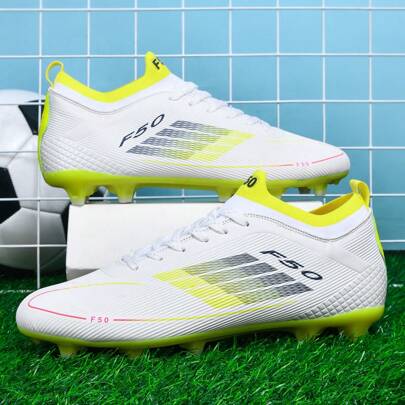 1双男士足球鞋，户外团队运动鞋，适合成人、学生和青少年，大码AG鞋钉FG软地真草场地比赛训练系带鞋，皮革足球鞋，轻便高性能高帮专业足球鞋