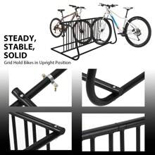 Floor Bike Rack Stand, Grid Bike Rack Ground, 10-Bike Capacity Dual Sided Bicycle Storage Stand Floor Parking Stand For Garages, Stores, Schools & Universities Power Coated Steel - Black - View 3