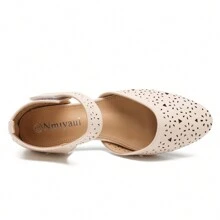 Women's Ankle Strap Cut Out Closed Toe Low Block Heels Pumps Retro Shoes Hook And Loop D'Orsay Comfortable Vintage Dressy Wedding Party Work Shoes - 杏色啞光 - 查看 5