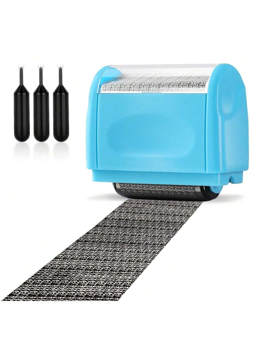 Sumwitum Data Defender, Identity Guard Roller Stamp Wide Rolling Security Stamp, Including 3-Pack Refills - Confidential Roller Stamp, Address Blocker Security, Anti Theft And Privacy - Blue - View 1