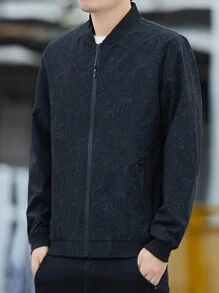 1 件男士休闲拉链夹克，春秋季运动服飞行员领外套