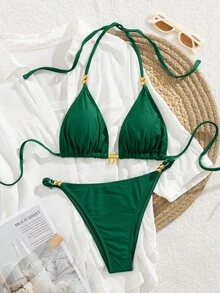 Women's Fashionable, Sexy Two-Piece Bikini Set, Summer Beach Vacation - Green - View 4