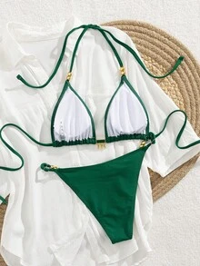 Women's Fashionable, Sexy Two-Piece Bikini Set, Summer Beach Vacation - Green - View 2