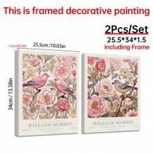 Set Of 2, William Morris Pink Art Print, Gallery Wall Art, Exhibition Poster, Large Wall Art, Peony, Floral Botanical Wall Art, Canvas Poster, Decor For Home- Bed Room, Hallway Decoration , Bathroom Gifts Birthday Graduation