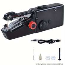 CS-101B 家用便携式电动手持缝纫机，适用于DIY手工缝纫、布艺、服装、旅行、家居，USB电源和AA电池供电，易于使用的初学者小型手持缝纫机，单机尺寸8.2英寸* 2.7英寸* 1.2英寸（注：只能用于薄面料/附件颜色随机）