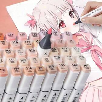 30色双头油性马克笔套装，动漫肤色绘画马克笔，学生文具用品，适用于绘制动漫人物，返校必备