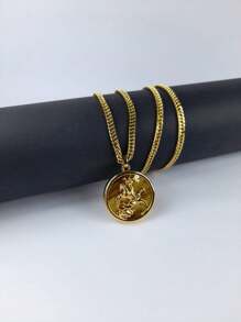 Men's Necklace Double Link Chain With Pendant Saint George Medal High Relief 18k Gold Plated - 金色 - 查看 2