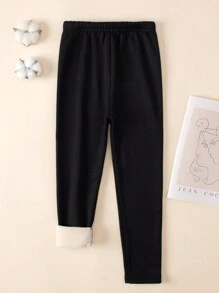 3pcs Warm Thermal Lined Leggings For Young Girls, Leopard & Love Print