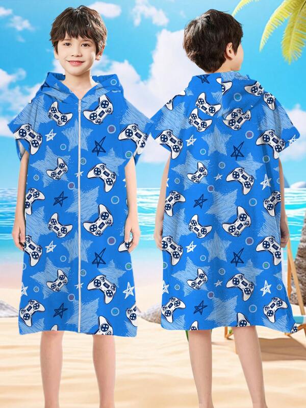 1pc Kids Boys Ultra-Soft Microfiber Hooded Beach Towel, Extra Large & Absorbent, Quick Dry Design, Suitable For Beach, Swimming, Sports Activities Summer Wedding Home Bathroom Decor Beach Wear Back To School