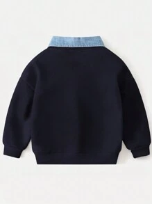 Young Boy Mock 2 Pieces Collar Splicing Sweatshirt, New Fall/Winter Young Boy Thicken Long Sleeve Hoodie