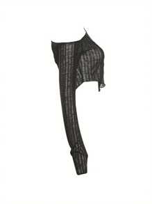 Womens Casual Long Sleeve T-Shirt Fashion Solid Color Oblique Shoulder Irregular Exposed Navel Tops