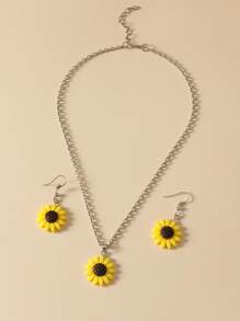 1 Naszyjnik 1 Para Kolczyków Zestaw Słoneczników Biżuteria Naszyjnik