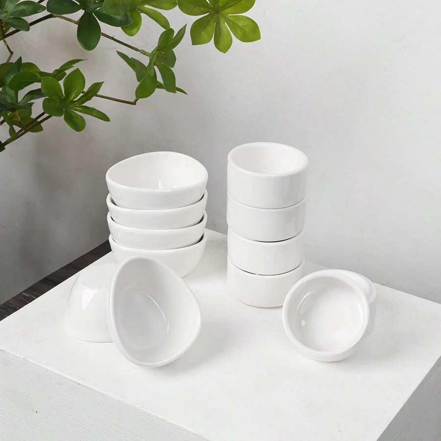 GDCZ Pack Of 6 Pure White Mini 1oz Ceramic Dish, Round Sauce Dish, Mini Bowl, Suitable For Party Serving Tomato Sauce, Chili Sauce, Black Pepper Sauce And Other Condiments, Dishwasher & Oven Friendly,Kitchen,Christmas Gift - White - View 1
