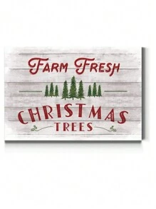 1pc Farm Fresh Trees Wall Art, Festive Decorations, Red & Green Artwork,For Bedroom, Dining Room, Living Room, Office, Bathroom Kitchen, Home Decor, Framed, Ready To Hang