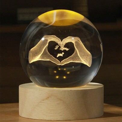 1pc Unisex Khaki Base Glass Crystal Ball Desktop Night Light, Starry Sky Glass Ball Decor Ornament, Gift For Couples On Valentine's Day Birthday Gifts Graduation