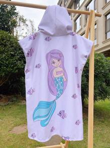 1pc Girls' Kids Extra Large Microfiber Highly Absorbent Hooded Beach Towel, Extra Long & Wide, Loose Fit, Zipper Design, Quick Dry, Windproof, Warm For Beach, Swimming, Mermaid Summer Wedding Home Bathroom Decor Beach Wear Back To School