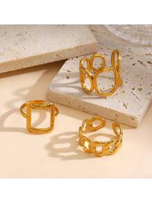 9pcs 18K Gold Plated Stainless Steel Chunky Baroque Style Rings, Gift For Women, Suitable For , Halloween, Christmas, Women's Jewelry, Gold Rings, Bohemian Style - Ring - View 5