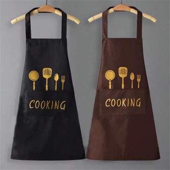 2pcs/1pc Premium Water And Oil Proof Cooking Apron - Durable, With Cutlery Pockets, Customizable Adjustments, Perfect For Use In Cafes, Restaurants And Home Kitchens, A Stylish, Versatile Necessity