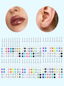 54pcs Bioflex Stainless Steel Lip Studs, Clear Inlaid Retainer Helix Tragus Earrings With Faux Pearl Labret Medusa Monroe Piercing And Colorfur Replacement Balls