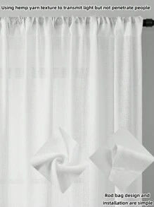 1pc Elegant Semi-Sheer Solid Color Curtain, Made Of Linen Texture, Rod Pocket Design, Suitable For Living Room, Bedroom, Office Home Decor - White - View 1