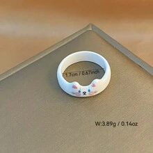 1pc Vintage Boho Style Cat Enamel Ring For Women, Polymer Clay Animal Theme Fashion Accessory, Perfect For Daily Wear & Vacation, Ideal Valentine's Day Gift, Fits All Seasons Valentines,Mom,Mother,Mother's Day,Gift