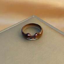 1pc Vintage Boho Style Cat Enamel Ring For Women, Polymer Clay Animal Theme Fashion Accessory, Perfect For Daily Wear & Vacation, Ideal Valentine's Day Gift, Fits All Seasons Valentines,Mom,Mother,Mother's Day,Gift