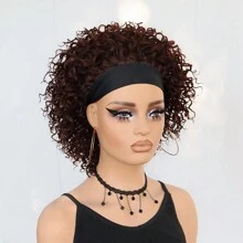 Afro Curly Headband Wig For Women Glueless Wig With Headband Heat Resistant Synthetic Wigs High-Quality Hair Wigs Suitable For Beginners,Daily Life,Cosplay,Holiday Curly Hair Hairband Wig