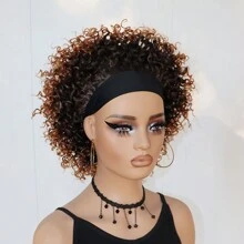 Afro Curly Headband Wig For Women Glueless Wig With Headband Heat Resistant Synthetic Wigs High-Quality Hair Wigs Suitable For Beginners,Daily Life,Cosplay,Holiday Curly Hair Hairband Wig