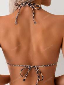 Conjunto de bikini de mujer con bloqueo de color, estilo halter y atado, para verano y vacaciones en la playa