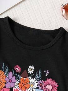 Conjunto de top de manga corta y pantalones cargo con estampado de dibujos animados para niñas preadolescentes