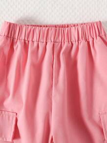 Conjunto de top de manga corta y pantalones cargo con estampado de dibujos animados para niñas preadolescentes