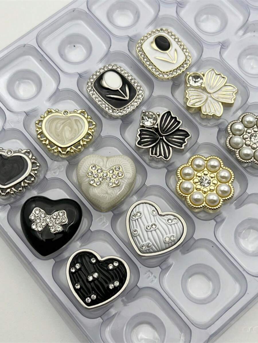 10件15件20件小香金手缝纽扣女毛衣针织纽扣高档圆形风衣外套金属纽扣 - 彩色 - 查看 1