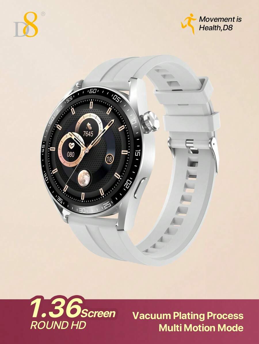 D8 Smartwatch für IOS und Android Handys, Uhren für Männer Frauen IP68 wasserdichte Smartwatch Fitness Tracker Uhr mit Herzfrequenz-/Schlafüberwachung, Schrittzähler Kalorienzähler (Silber)