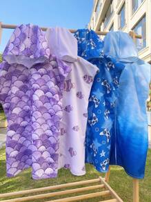 1pc Girls' Kids Extra Large Microfiber Highly Absorbent Hooded Beach Towel, Extra Long & Wide, Loose Fit, Zipper Design, Quick Dry, Windproof, Warm For Beach, Swimming, Mermaid Summer Wedding Home Bathroom Decor Beach Wear Back To School